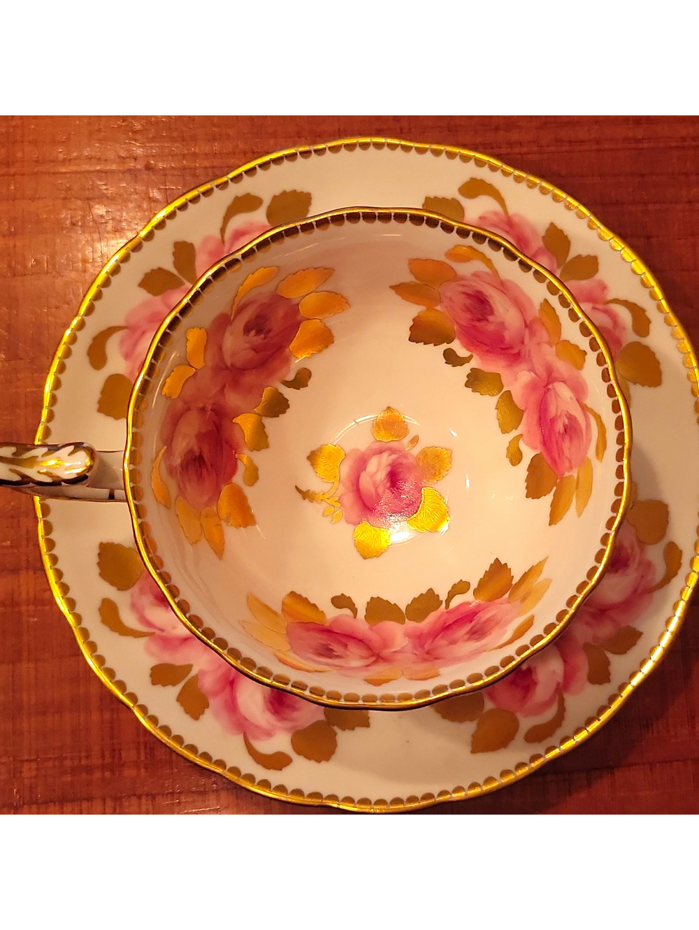 Vintage Royal Chelsea Bone China England Floral Tea Cup & Saucer Set Pink Gold
